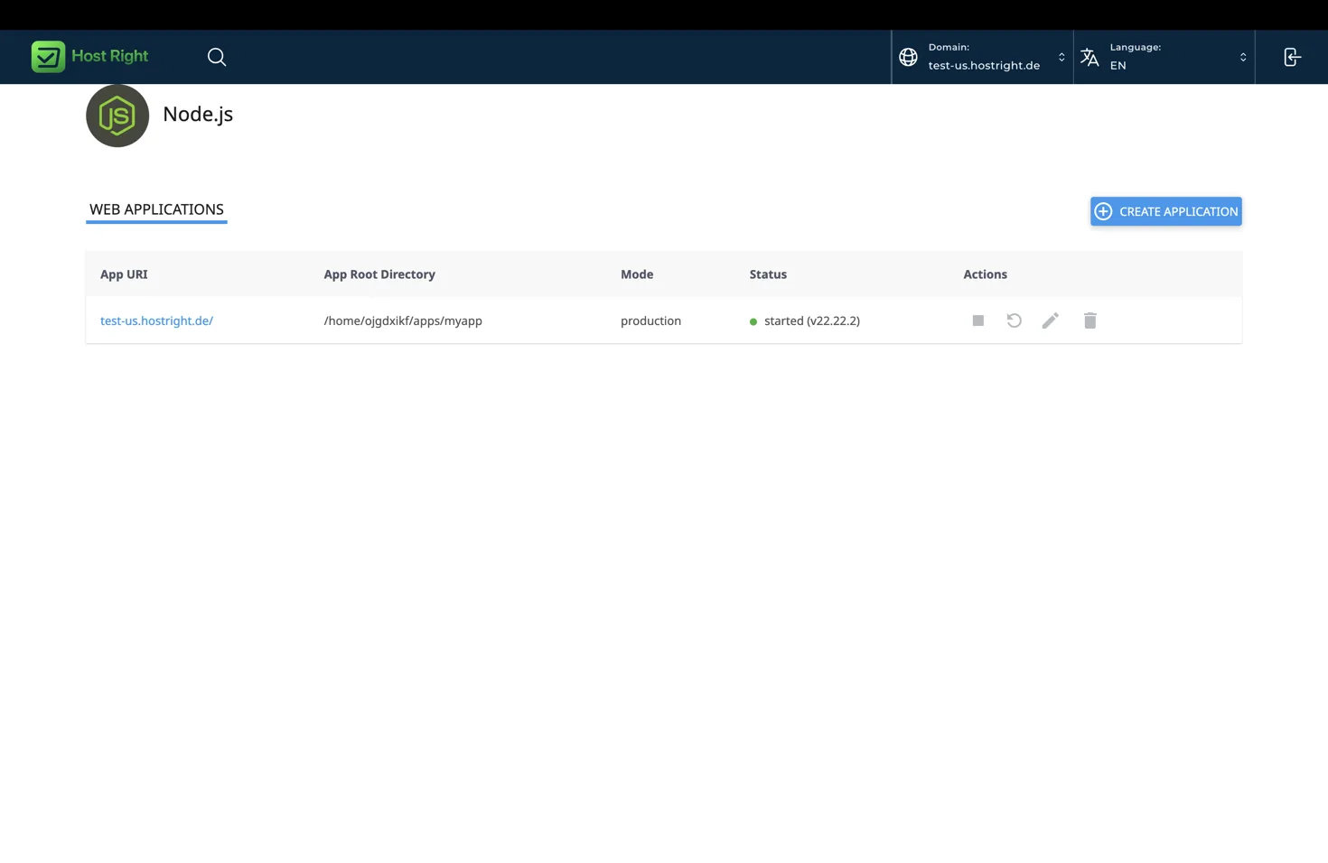 Started Node.js application