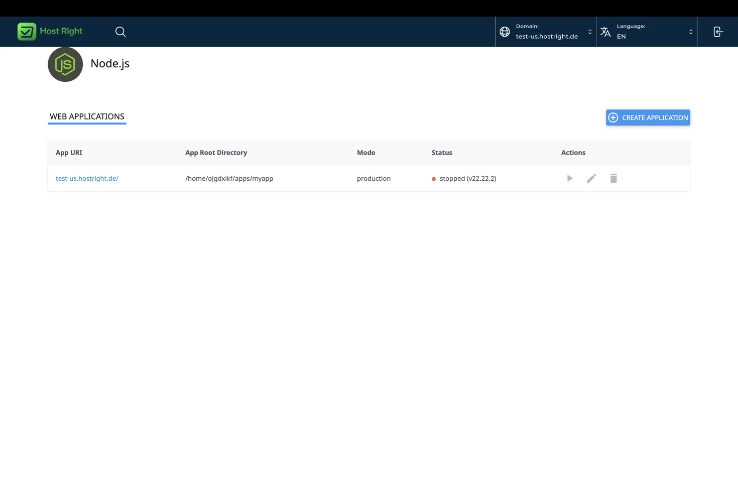 Stopped Node.js application