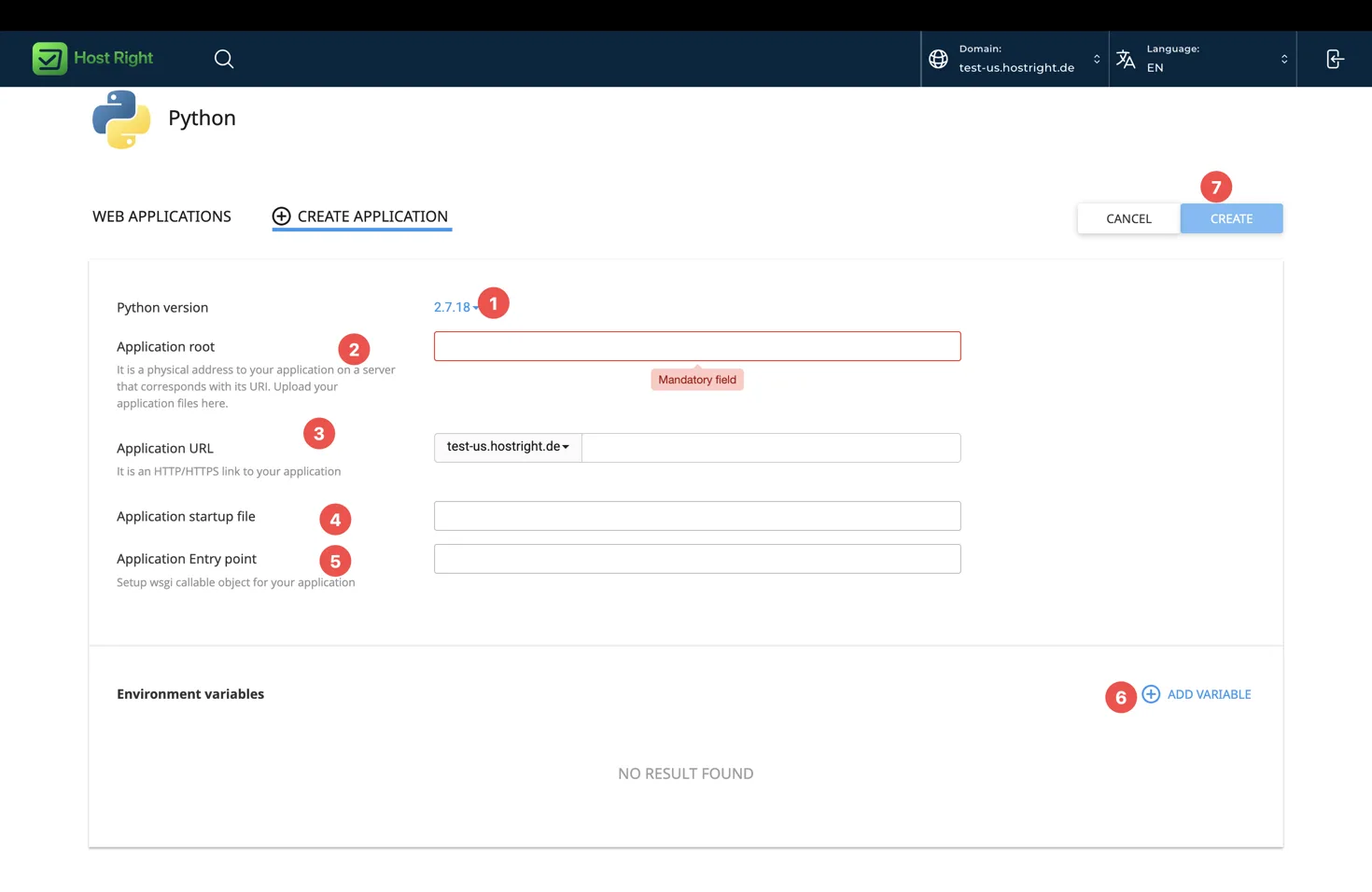 Create the Flask application in HostRight Control Panel