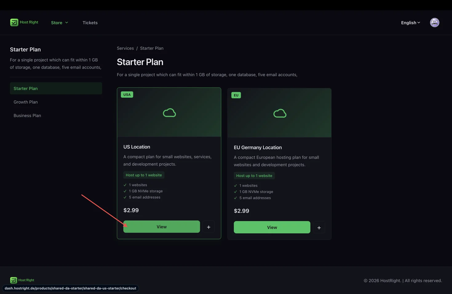 Choose the hosting location